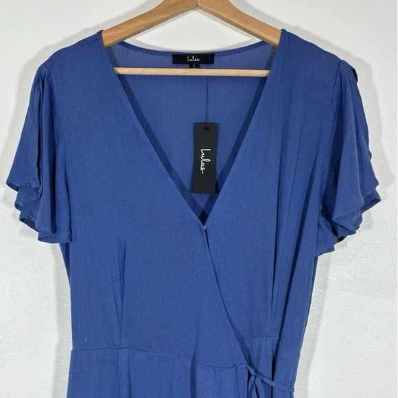 NWT Lulus Heart Of Marigold Wrap Maxi Dress Fluttering Sleeves Blue Sz L - Picture 4 of 16